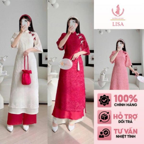 Áo Dài Cách Tân Lông Vũ 4 Tà Đính Nơ Cách Điệu Tay Lỡ Loe Áo Dài Đẹp Chụp Hình Tiểu Thư Hàng May Sẵn