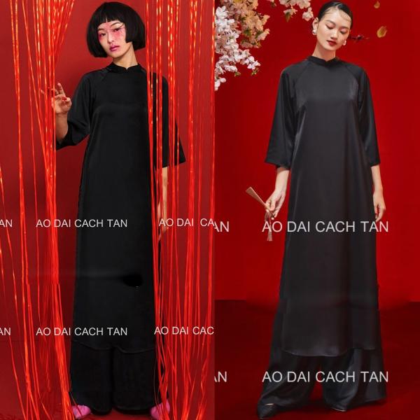 Áo dài cách tân nữ MẬN TUYỀN, áo dài đen đẹp dáng suông tay lỡ mặc sự kiện chụp hình sang trọng