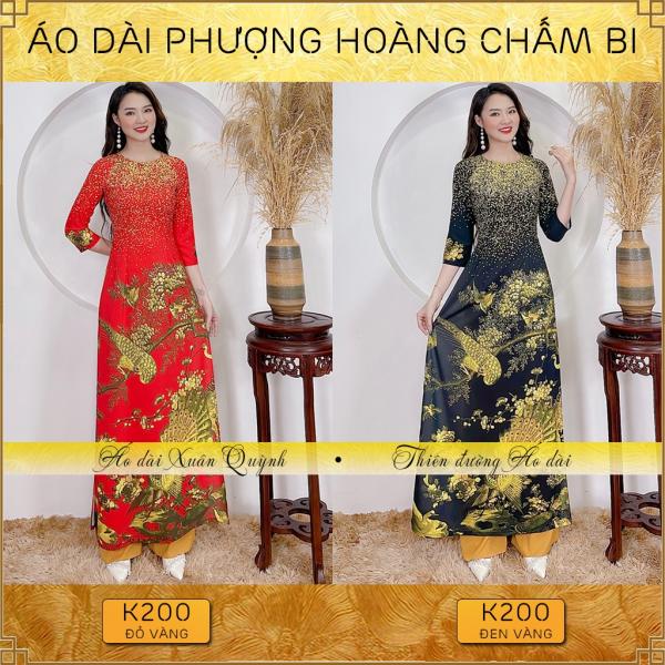 Áo Dài Phượng Hoàng Chấm Bi Sang Trọng, Lụa Habutai Mềm Mại Co Dãn K200 - Áo Dài Xuân Quỳnh