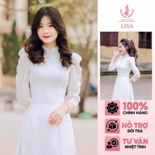 Áo Dài Trắng Truyền Thống Tay Bồng Học Sinh Kỷ Yếu 2 Tà 4 Tà Vải Lụa Mỹ Voan Tơ Đính Ngọc Cổ và Tay